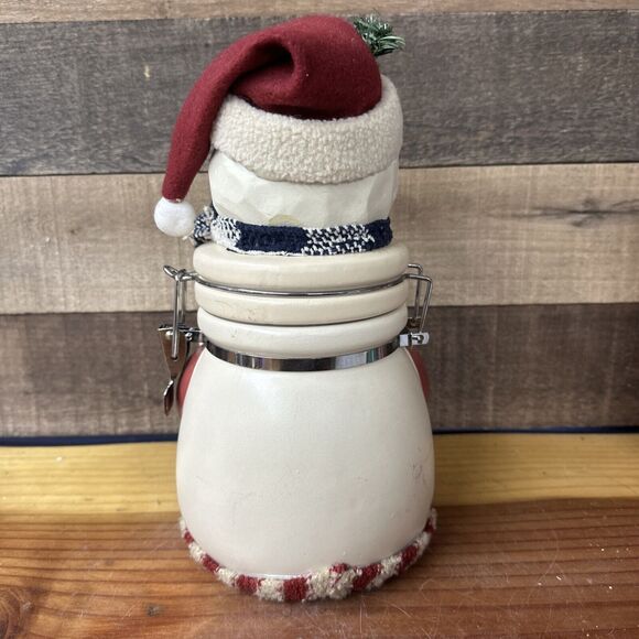 Pine Trail Ceramic Canister Snowman Hinged Lid Cookie Jar 12" tall 6" wide - Picture 6 of 8